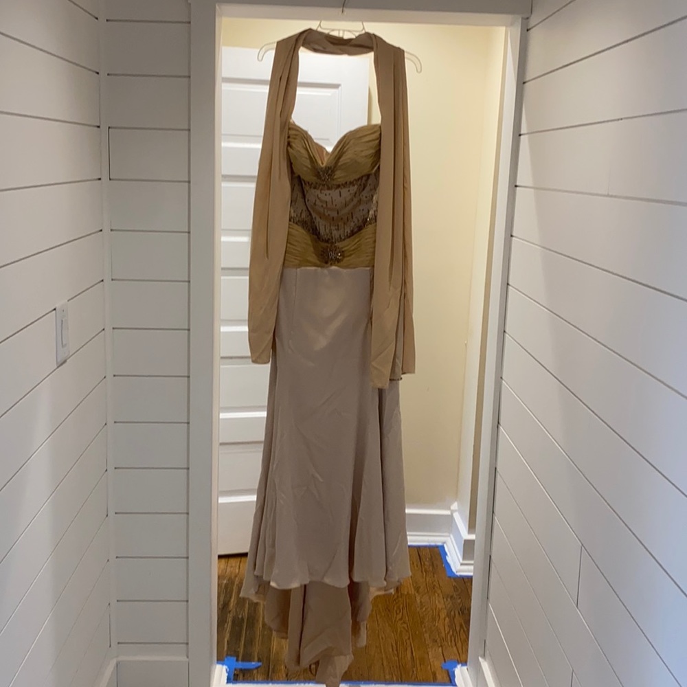 Champagne prom dress by Alyce designs